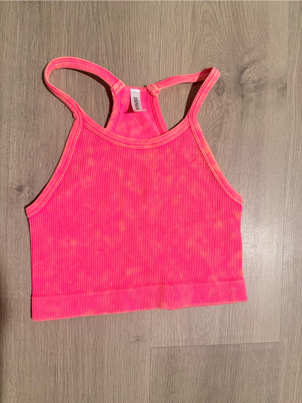 Neon Pink Ribbed Cropped Tank Top